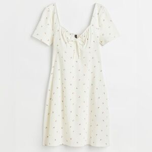 floral a-line tie-detail ribbed mini dress